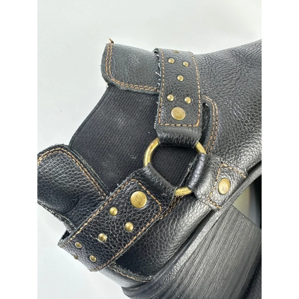 b.o.c. Born Concept Ankle Boots Black Moto Studded Harness Leather Women Size 10